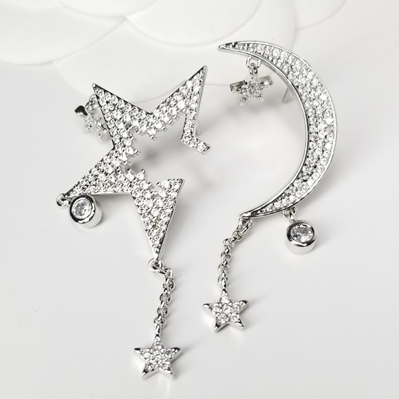 NWT Pave CZ Moon and Star Earrings - Picture 9 of 11
